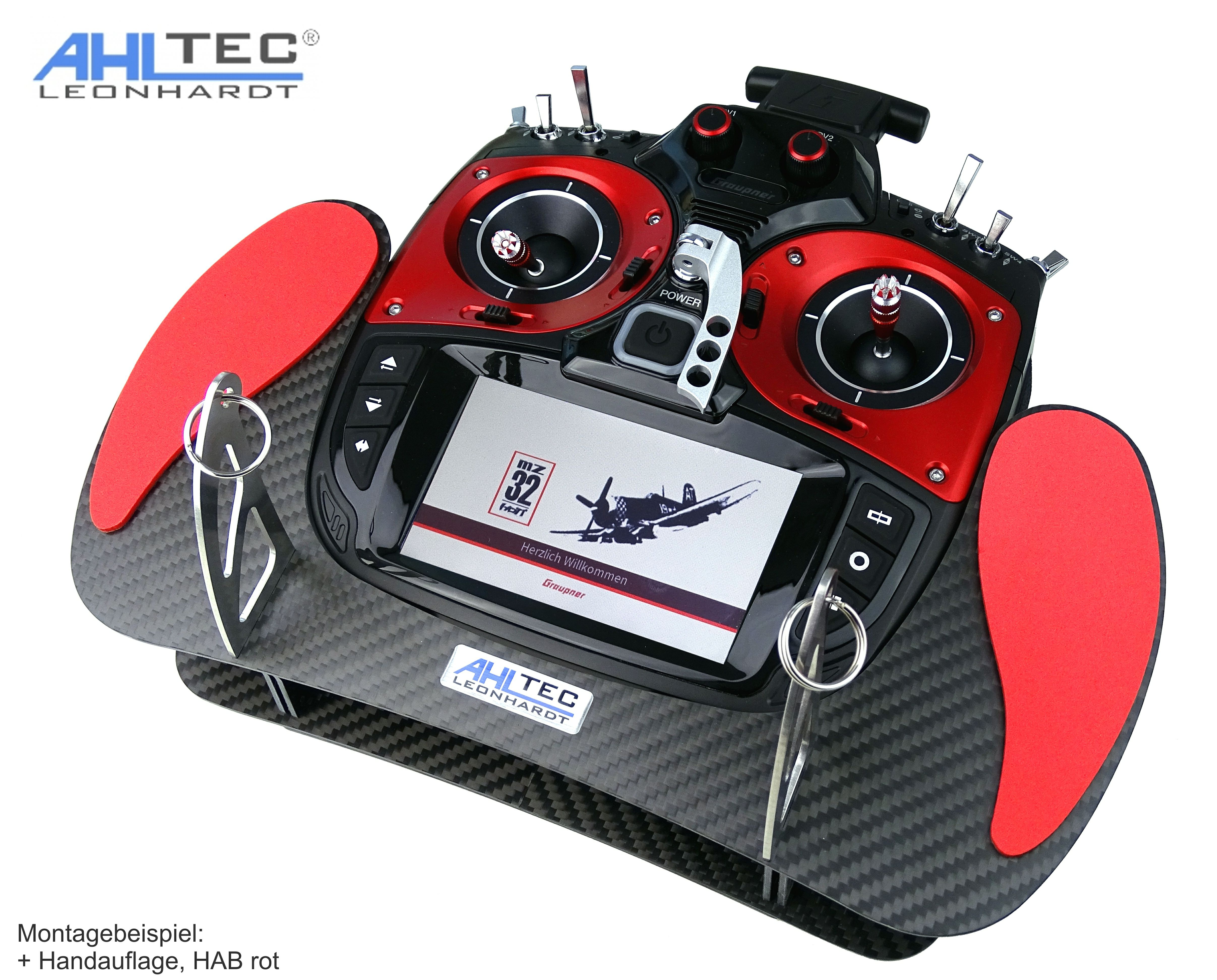 AHLtec Senderpult MZ 32 & MZ 16 HoTT in Carbon mit Handauflage Rot